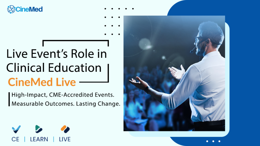 Live CME event with clinicians participating in hands-on procedural training at a medical conference