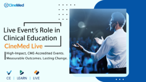 Live CME event with clinicians participating in hands-on procedural training at a medical conference